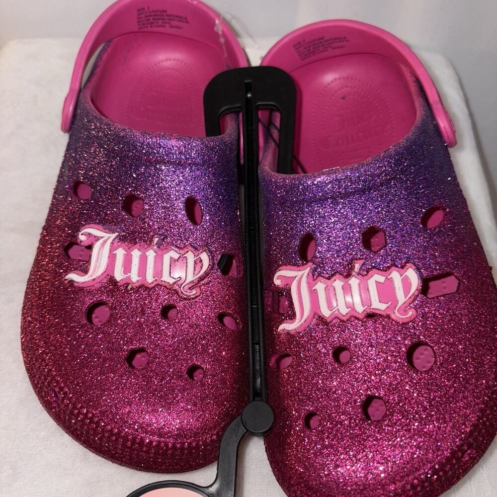 JUICY COUTURE Clogs Shoes Kids Little Girls SIZE 4 Pink & Purple Glitter NWT
